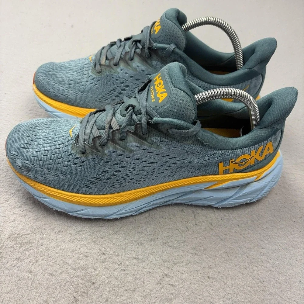 Hoka One One Clifton 8 Shoes Mens Size 9 Blue Green Cushioned Running Sneakers